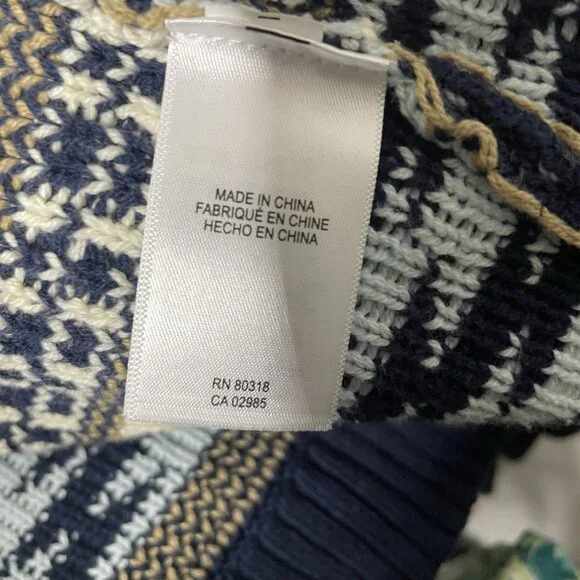 Lucky Brand Women’s L Cardigan Sweater Open Shawl Collar Aztec Southwest Blue - Picture 4 of 8